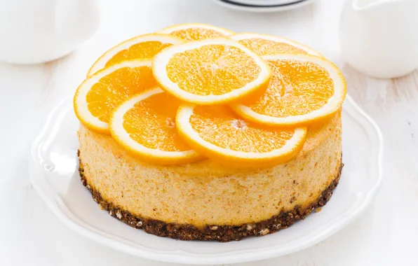Обои картинки фото торт, апельсины, чизкейк