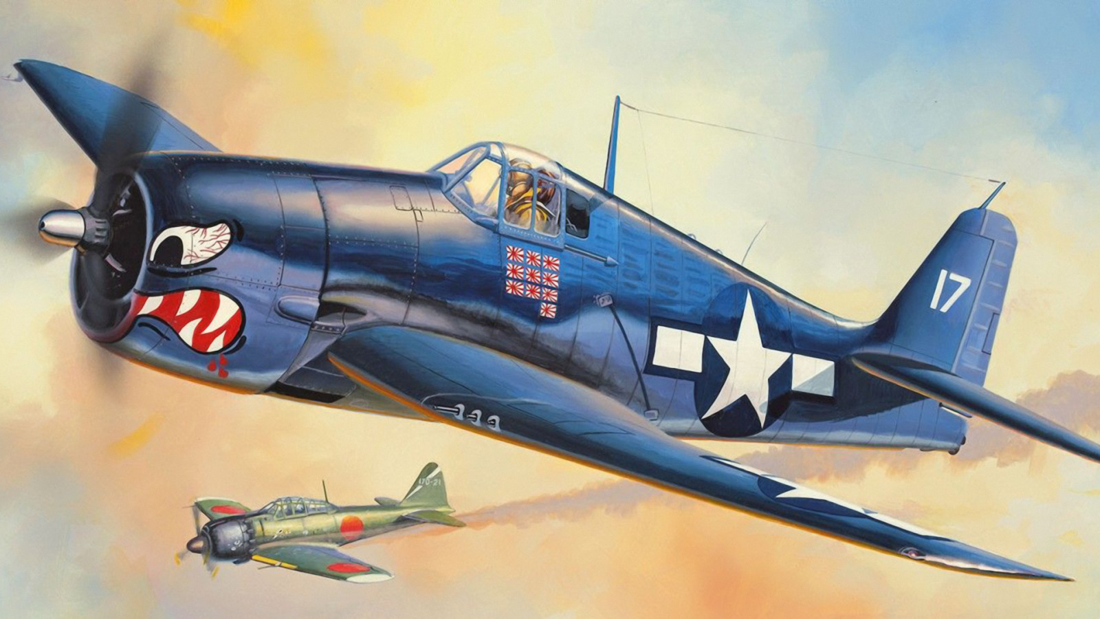 Обои для рабочего стола. war, art, aviation, ww2, pacific war, Grumman F6F Hellcat...