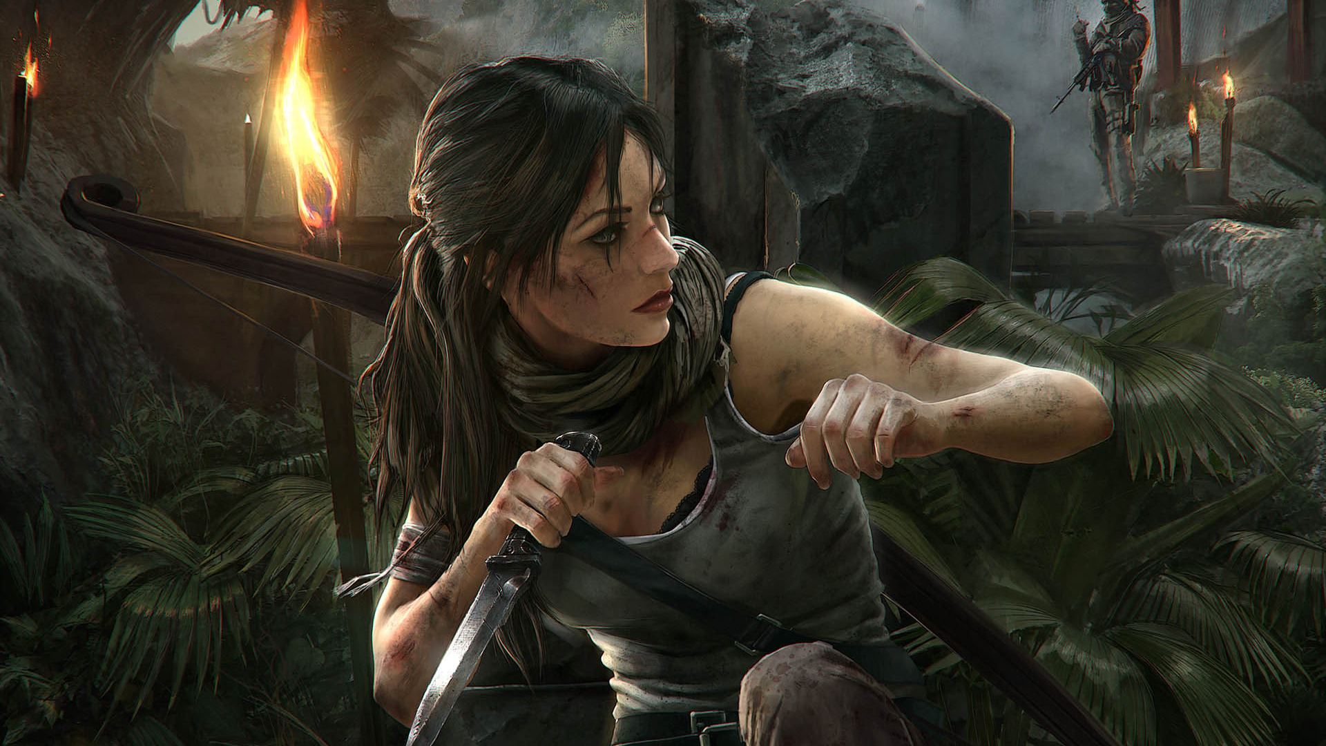 Tomb Raider, Лара Крофт, факелы, Stealth, game wallpapers, Lara Croft, Расх...
