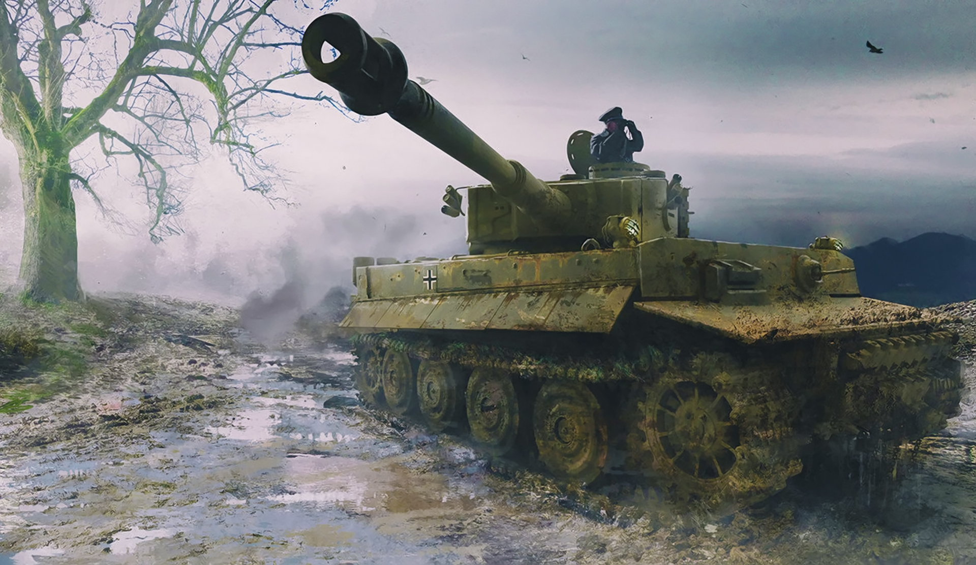Скачать обои war, art, painting, tank, ww2, Panzerkampfwagen VI Tiger, разд...