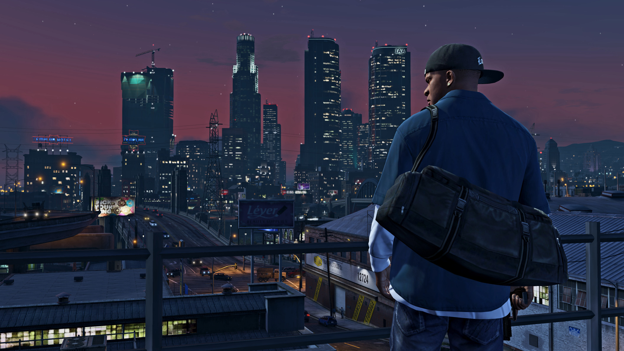 Скачать обои ночь, город, Grand Theft Auto V, Франклин, Los Santos, раздел ...