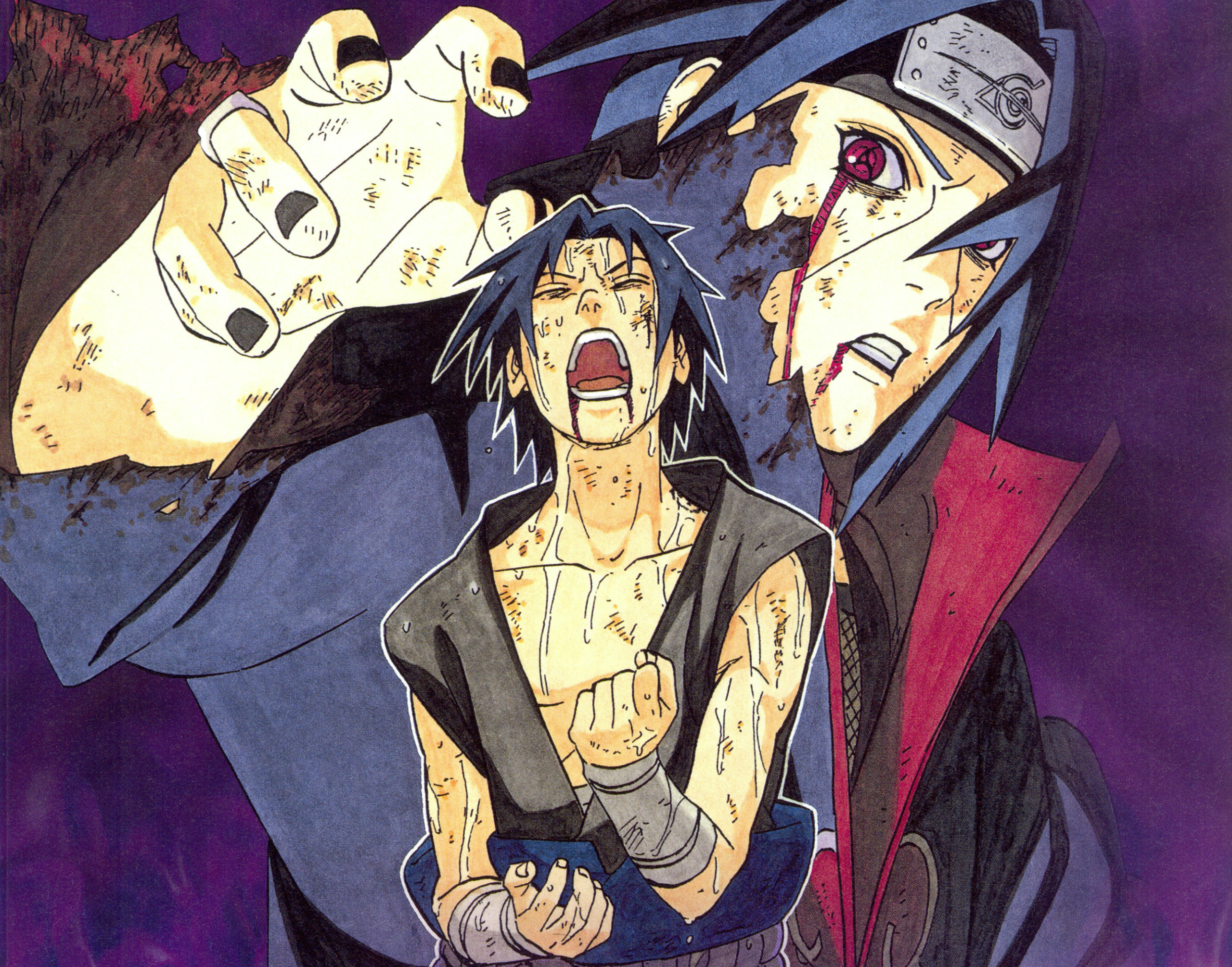 ненависть, боль, братья, Sasuke, Naruto, красные глаза, крик, поединок, sha...