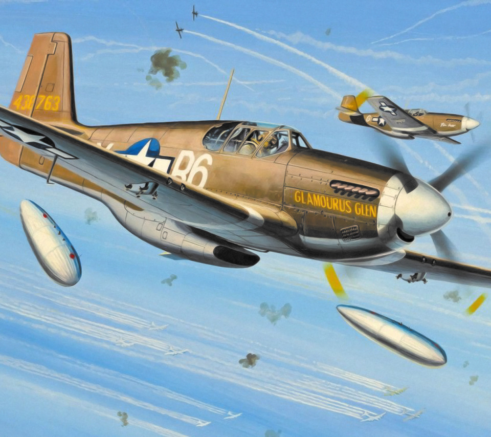 Скачать обои war, art, painting, ww2, P-51 Mustang, раздел авиация в разреш...