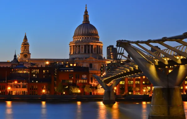 Картинка Англия, Лондон, twilight, London, England, millennium bridge, thames, st pauls cathedral