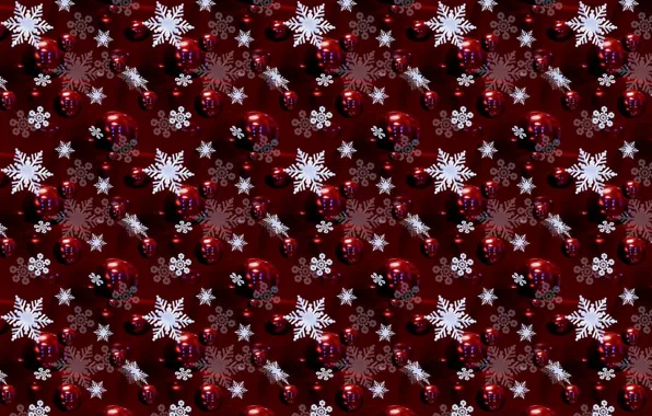 Картинка шарики, снежинки, красный, фон, праздник, рисунок, цвет, новый год, украшение, текстуры