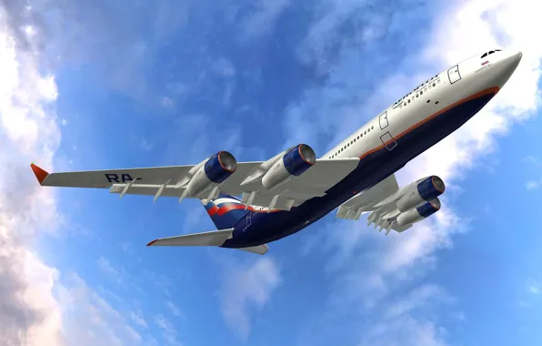 Картинка небо, двигатель, крылья, полёт, самолёт, взлёт, пассажирский, Ильюшин, Ил-96