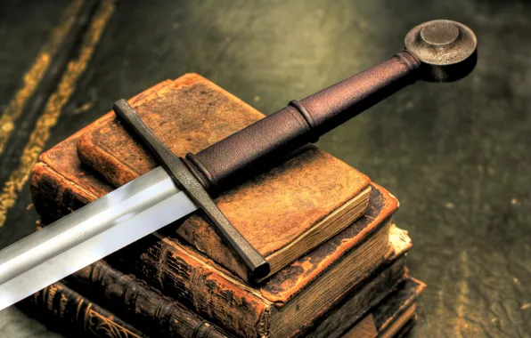 Картинка оружие, сталь, книги, меч, рукоятка