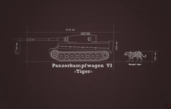 Картинка информация, тигр, минимализм, танк, Tiger, тяжелый, немецкий, сравнение