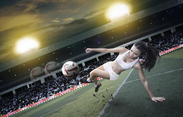 Картинка девушка, футбол, спорт, мяч