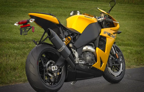 Картинка желтый, мотоцикл, вид сзади, bike, yellow, EBR, 1198rx, эбр
