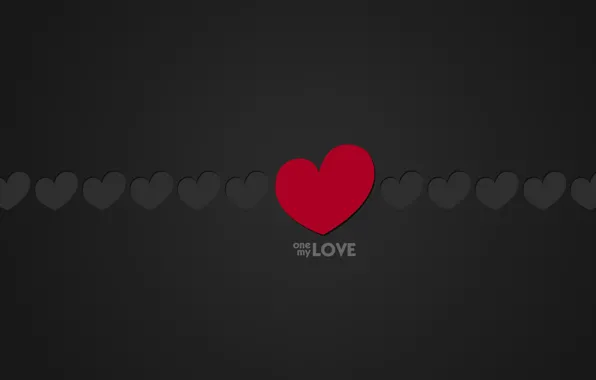 Картинка Love, Минимализм, Черный, Любовь, Сердце, Сердечки, Фон, Надпись, One, Слова, Текст, Моя, Одна