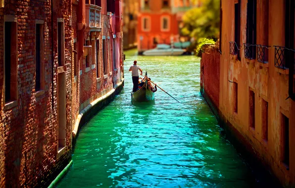 Картинка вода, дома, канал, гондола, венеция, италия, italy, venice