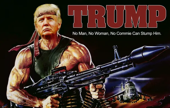 Обои оружие, вертолеты, США, президент, Рэмбо, Rambo, Donald John Trump, Дональд Трамп