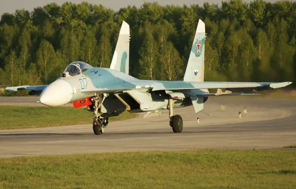 Картинка истребитель, аэродром, взлёт, Су-27