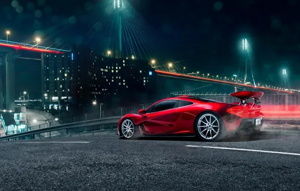 Картинка McLaren, Light, Red, Bridge, Supercar, Spoiler, Rear