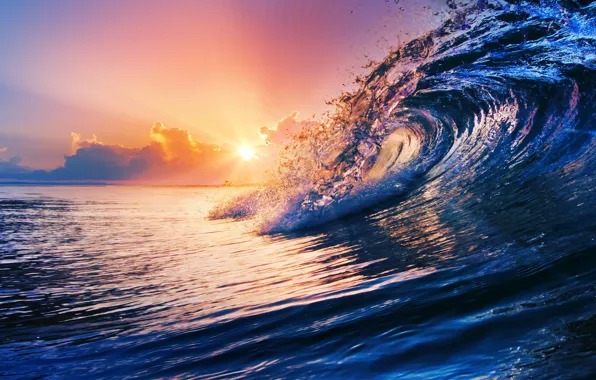 Картинка море, вода, закат, океан, волна, sky, sea, ocean, blue, splash, wave