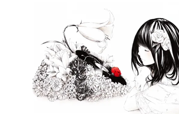 Картинка девушка, цветы, музыка, настроение, рисунок, аниме