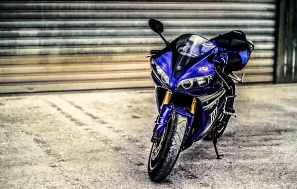 Картинка синий, мотоцикл, yamaha, bike, blue, ямаха, ролеты, supersport, yzf-r1