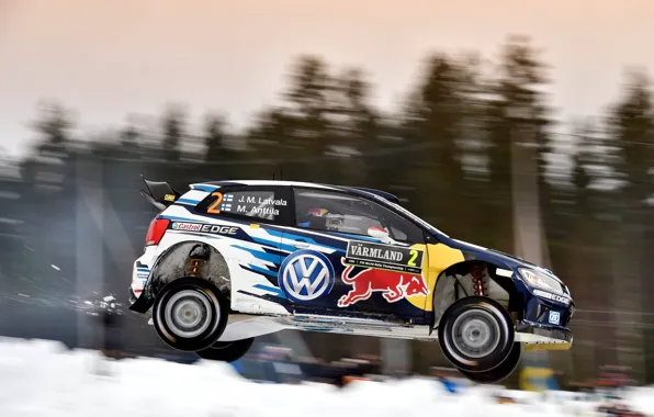 Картинка Volkswagen, Прыжок, Профиль, Sweden, WRC, Rally, Polo, Latvala, 2015