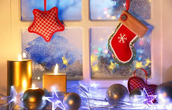 Картинка зима, снег, Новый Год, Рождество, light, Christmas, night, window, Xmas, decoration, candle, lantern, Merry