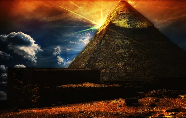 Картинка небо, солнце, пирамида, Египет, архитектура, Egypt
