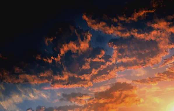 Картинка небо, облака, закат, арт, kibunya 39