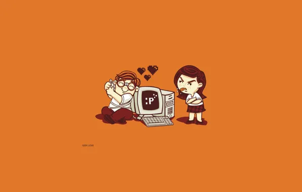 Картинка компьютер, девушка, любовь, Парень, отношения, geek love