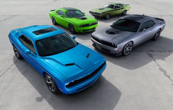 Картинка green, Dodge, Challenger, cars, grey, muscle, blue, 1970, and, R/T, 2015