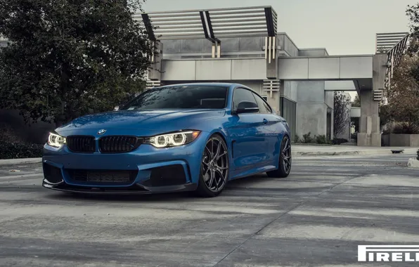 Картинка BMW, Blue, Front, Vorsteiner, Pirelli, Wheels, F32, 103, 2015, 435i, V-FF, Estoril