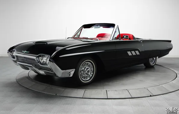 Картинка Ford, Convertible, 1963, Классическое авто, Black roadster, 428 V8, Thunderbird