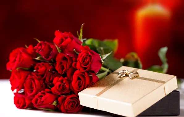 Картинка цветы, праздник, подарок, розы, букет, красные розы
