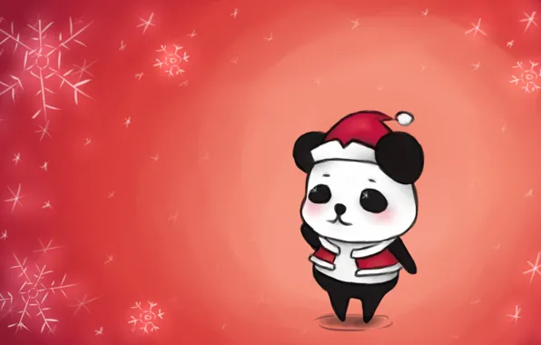 Картинка снег, снежинки, стиль, рисунок, арт, панда, Новый год, дед мороз, New Year, merry christmas, 2015