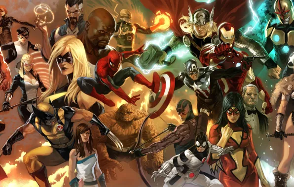 Картинка spider-man, коллаж, люди икс, комиксы, супермен, железный человек, marvel, капитан америка, человек паук, супергерои, iron …