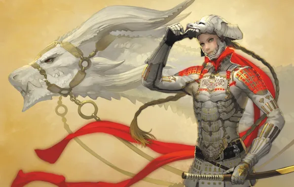 Картинка дракон, меч, арт, броня, парень, takayama toshiaki
