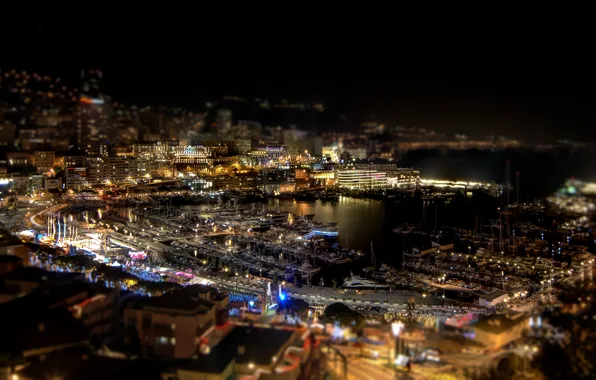 Картинка ночь, город, дома, яхты, вечер, порт, Monaco, night, Монако, Monte Carlo, sity, Монте Kарло.