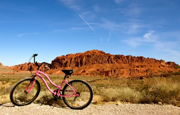 Картинка природа, настроение, bike, Nevada, привал, Valley of Fire, state park