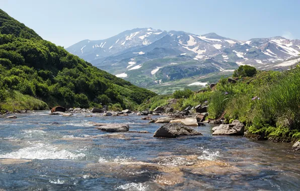 Картинка горы, ручей, камни, течение, Россия, Камчатка, Kamchatka