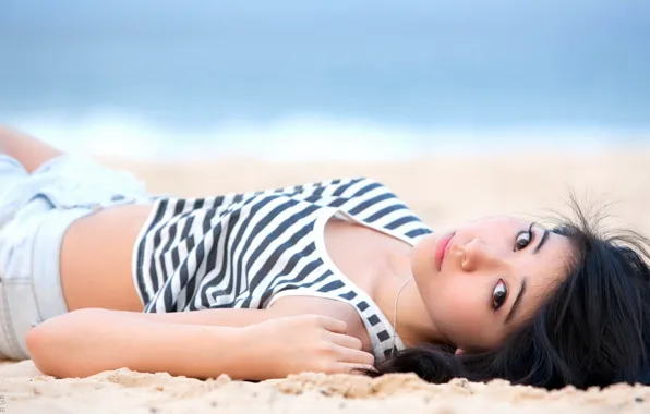 Картинка Girl, Beautiful, Sexy, Asian, Model, Beach, Beauty, Background, Look, Outdor, Jpanese