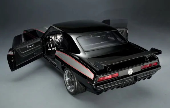 Картинка фон, чёрный, тюнинг, купе, 1969, Камаро, Шевроле, Camaro, вид сзади, tuning, Muscle car, Мускул кар, …