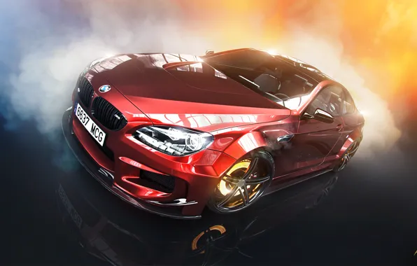 Картинка BMW, Red, Car, Smoke, Prior Design, Brake