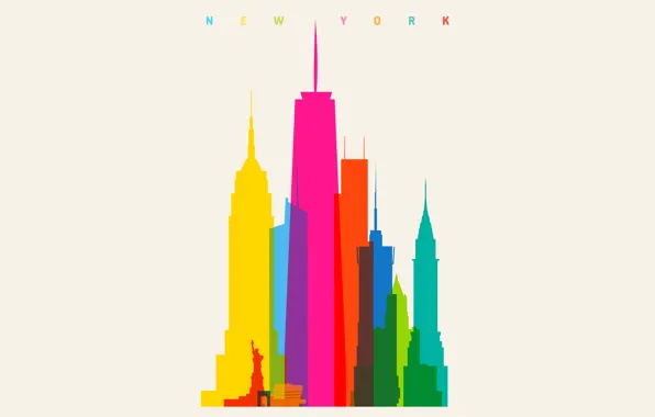 Картинка город, краски, цвет, дома, радуга, Нью-Йорк, New York, масштаб