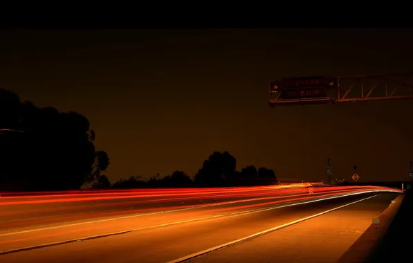 Картинка ночь, огни, Дорога, шоссе