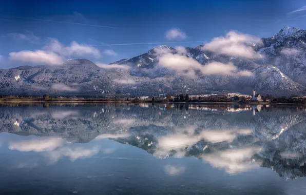 Картинка горы, отражение, Германия, Бавария, Альпы, Germany, Bavaria, Alps, озеро Форггензе, Lake Forggensee