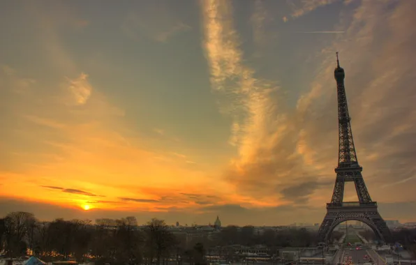 Картинка закат, эйфелева башня, париж, франция