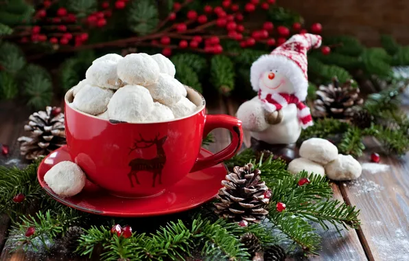 Картинка праздник, еда, печенье, Рождество, чашка, Новый год, снеговик, Christmas, десерт, food, cup, сладкое, New Year, …