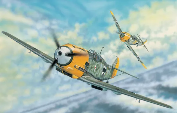 Картинка art, painting, aviation, ww2, Messerschmitt Bf 109E-3