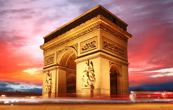 Картинка небо, Франция, Париж, вечер, Arc de Triomphe, Триумфальная арка