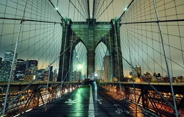 Картинка ночь, огни, нью-йорк, Night, New York City, nyc, Brooklyn Bridge