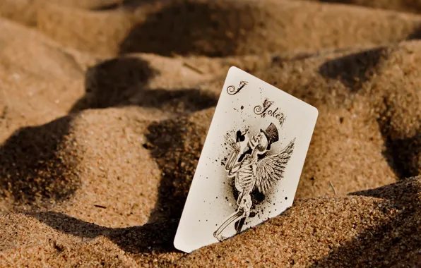 Картинка песок, макро, джокер, карта, крылья, скелет