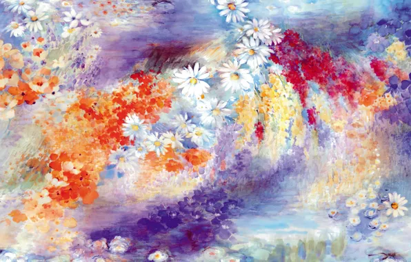 Картинка цветы, рисунок, ромашки